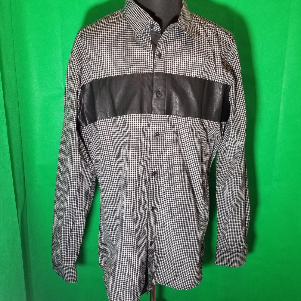 Sovereign Code Mens XXL‎ Black White Plaid Faux Leather Accents Retro Western